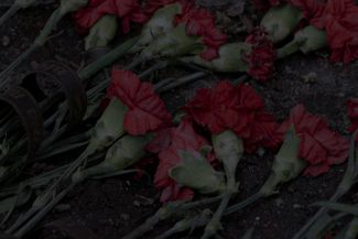 Стихийный мемориал у подъезда на улице академика Заболотного, 60. В дом 7 февраля 2024 года упали обломки российской ракеты. Пятеро жителей дома погибли. Февраль 2024-го